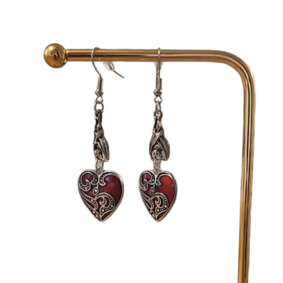 Y2K Love Dripping Oil Pattern Earrings.Handmade Creative Inverted Bat Cool Love. - Picture 2 of 8